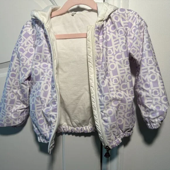 Moncler Kids Girls Logo Hooded Jacket – Size 3A (Toddler) – Lilac/White - Picture 11 of 12